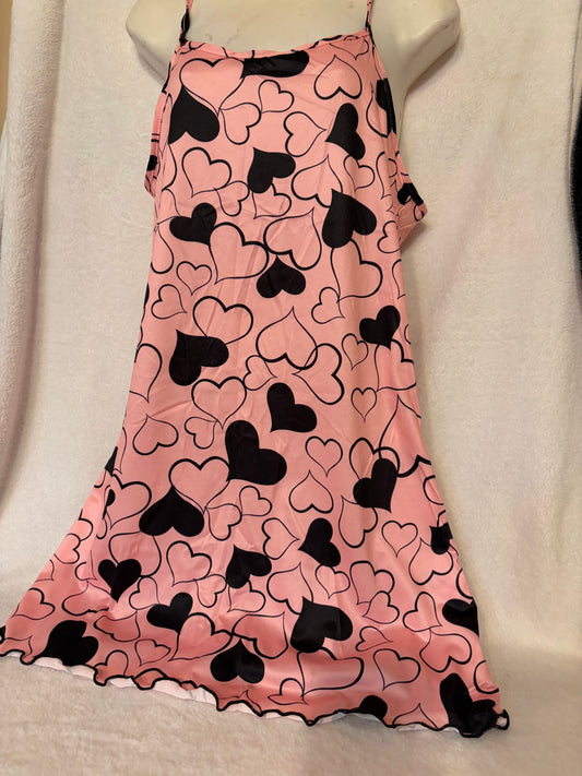 Women's Satin Nightgown - Pink & Red (Large)
